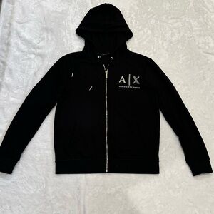 Authentic Unisex Armani Exchange Black and Gold Zip Up Sweater with Logo